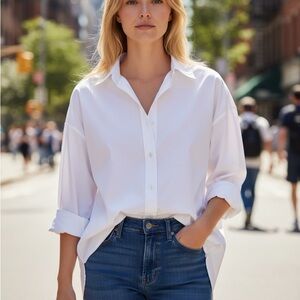 GOOD AMERICAN Women’s White Button-Up Blouse Small boyfriend shirt bridesmaid